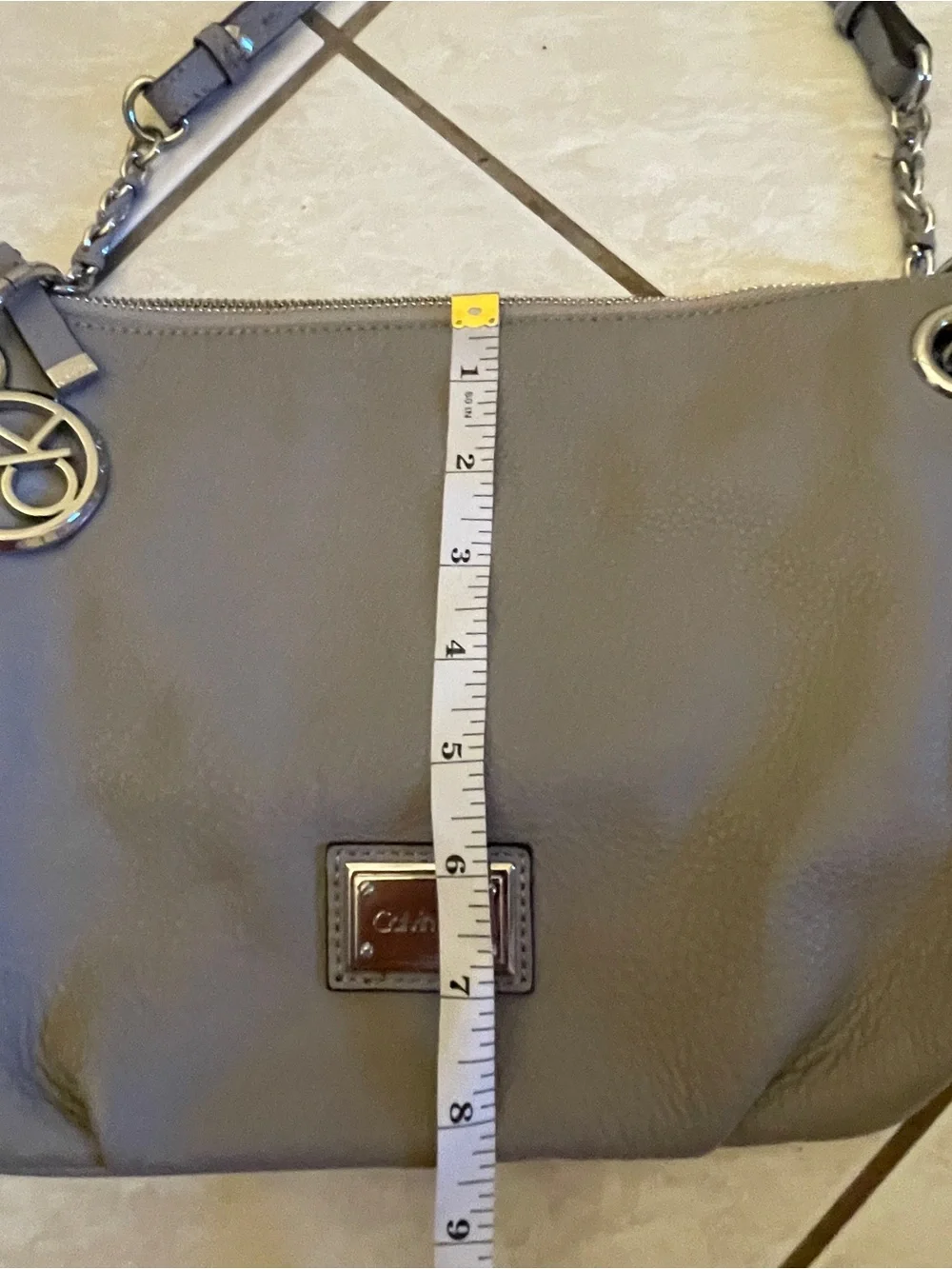 Calvin Klein Gray Pebbled Leather Hobo Shoulder Bag with Tassel & CK Charm